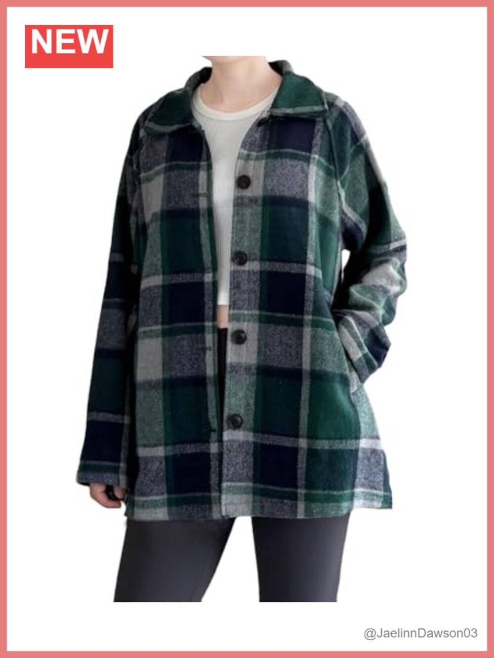 Wool Blend Plaid Flannel Shacket Button Down Long Sleeve Loose Fit Casual Coat